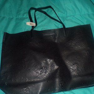 Victoria's Secret nwt black tote bag open weave front  20x14"